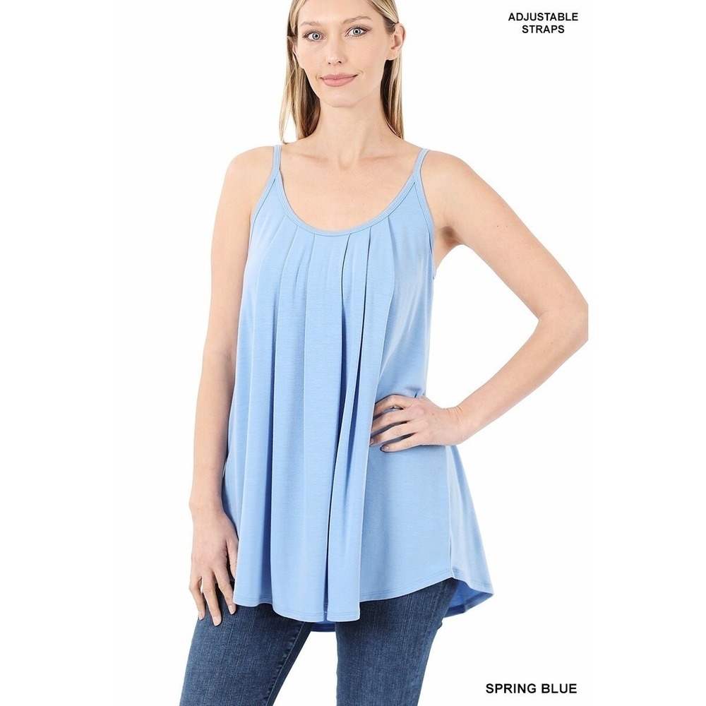 Women's Cami Tank Top Pleated Scoop Neck Spring Blue Size S New With Tags